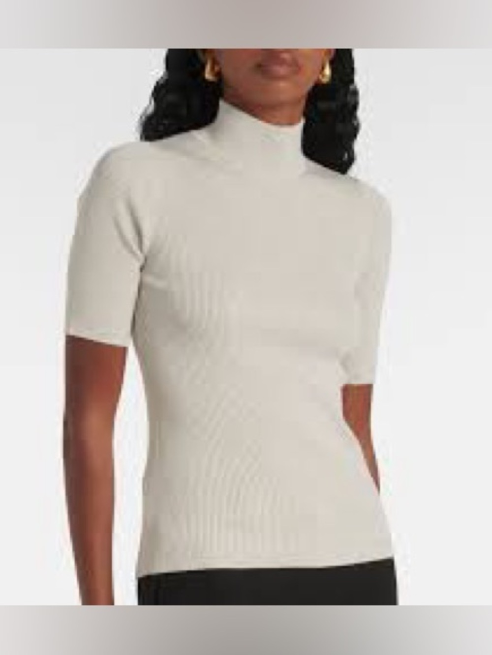 Escada Cream Short-Sleeve Turtleneck Sweater